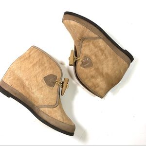Women 80%20 Booties calf hair hidden wedges NWOT